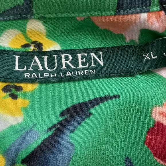 Lauren Ralph Lauren Green Floral 3/4 Sleeve Blouse Top XL Feminine! - Picture 8 of 9